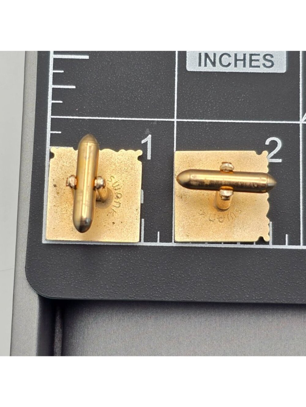 VTG Swank Gold-Tone Square Cufflinks .75" Ornate Scrolled Edge Bullet Back - Picture 6 of 6